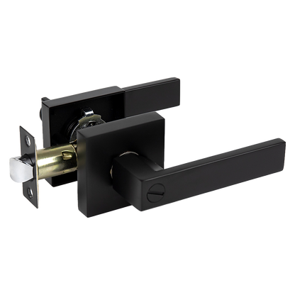 Door Handle Set Lever Privacy Function Square Black V63-837371
