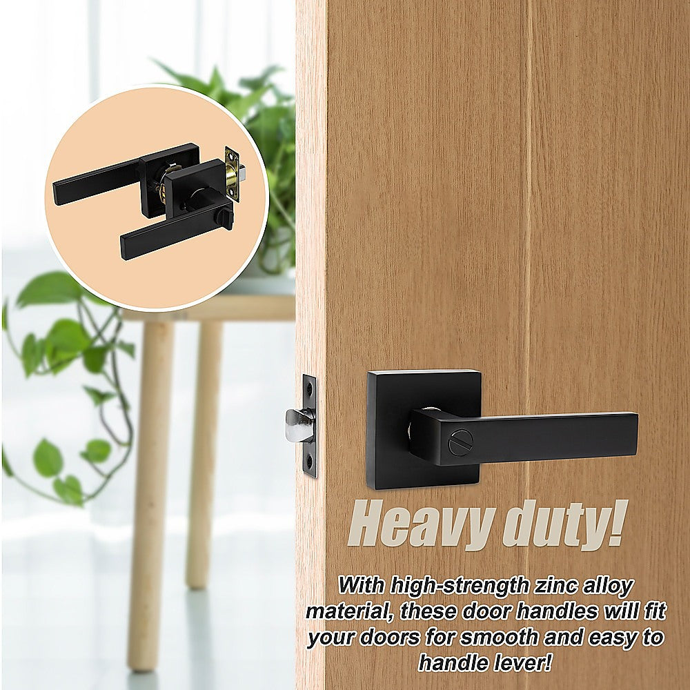 Door Handle Set Lever Privacy Function Square Black V63-837371
