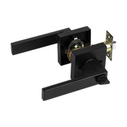 Door Handle Set Lever Key Lock Function Square Black V63-837381