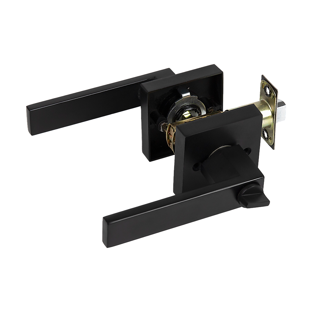Door Handle Set Lever Key Lock Function Square Black V63-837381