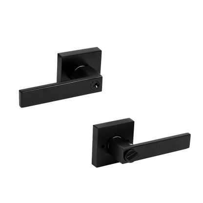 Door Handle Set Lever Key Lock Function Square Black V63-837381