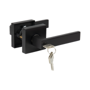 Door Handle Set Lever Key Lock Function Square Black V63-837381