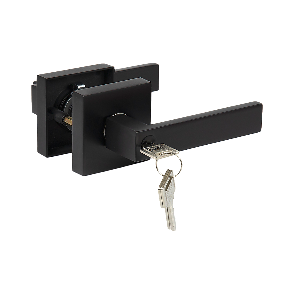 Door Handle Set Lever Key Lock Function Square Black V63-837381