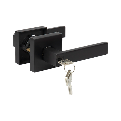 Door Handle Set Lever Key Lock Function Square Black V63-837381