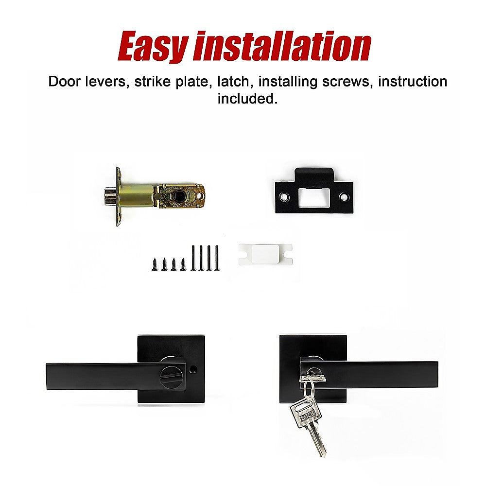 Door Handle Set Lever Key Lock Function Square Black V63-837381