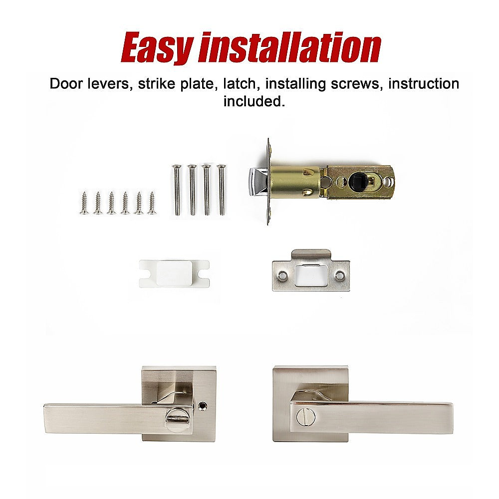 Door Handle Set Lever Privacy Function Square Satin Nickel V63-837401