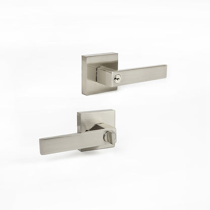 Door Handle Set Lever Key Lock Function Square Satin Nickel V63-837411