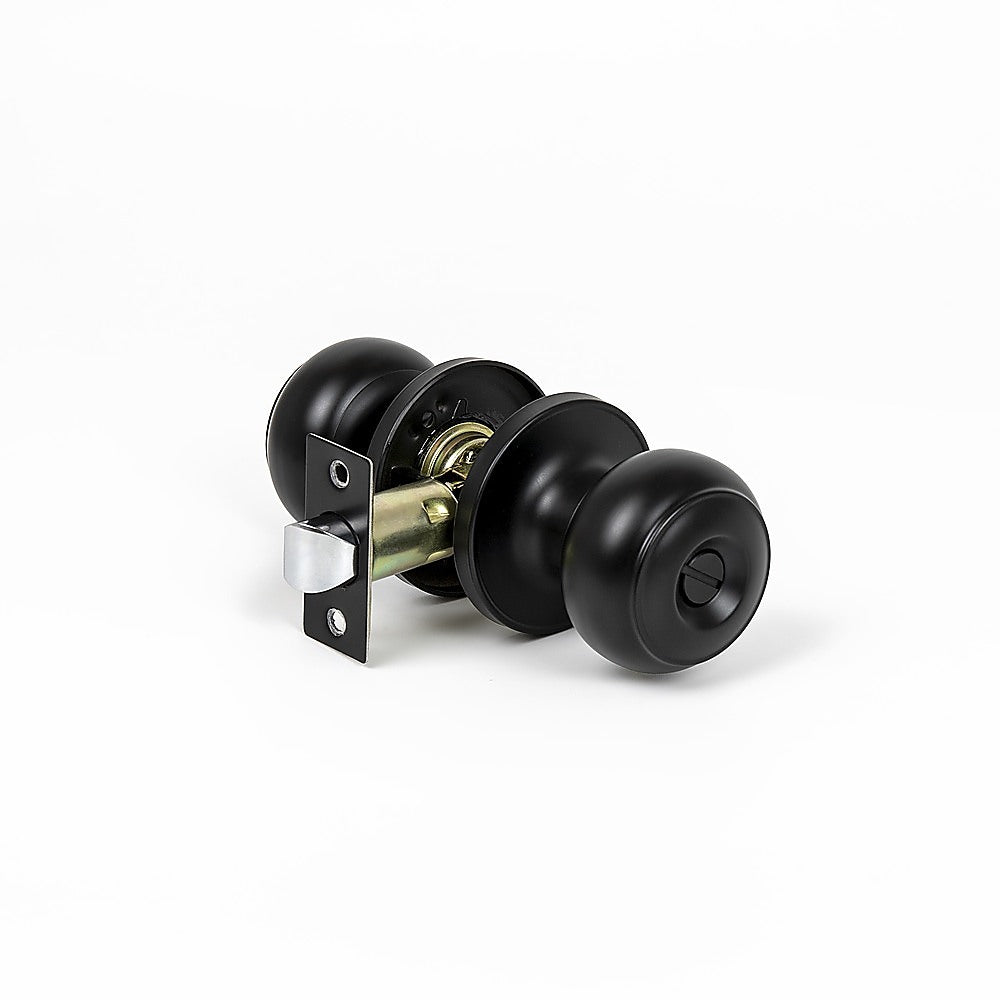 Door Handle Set Privacy Function Round Black V63-837461
