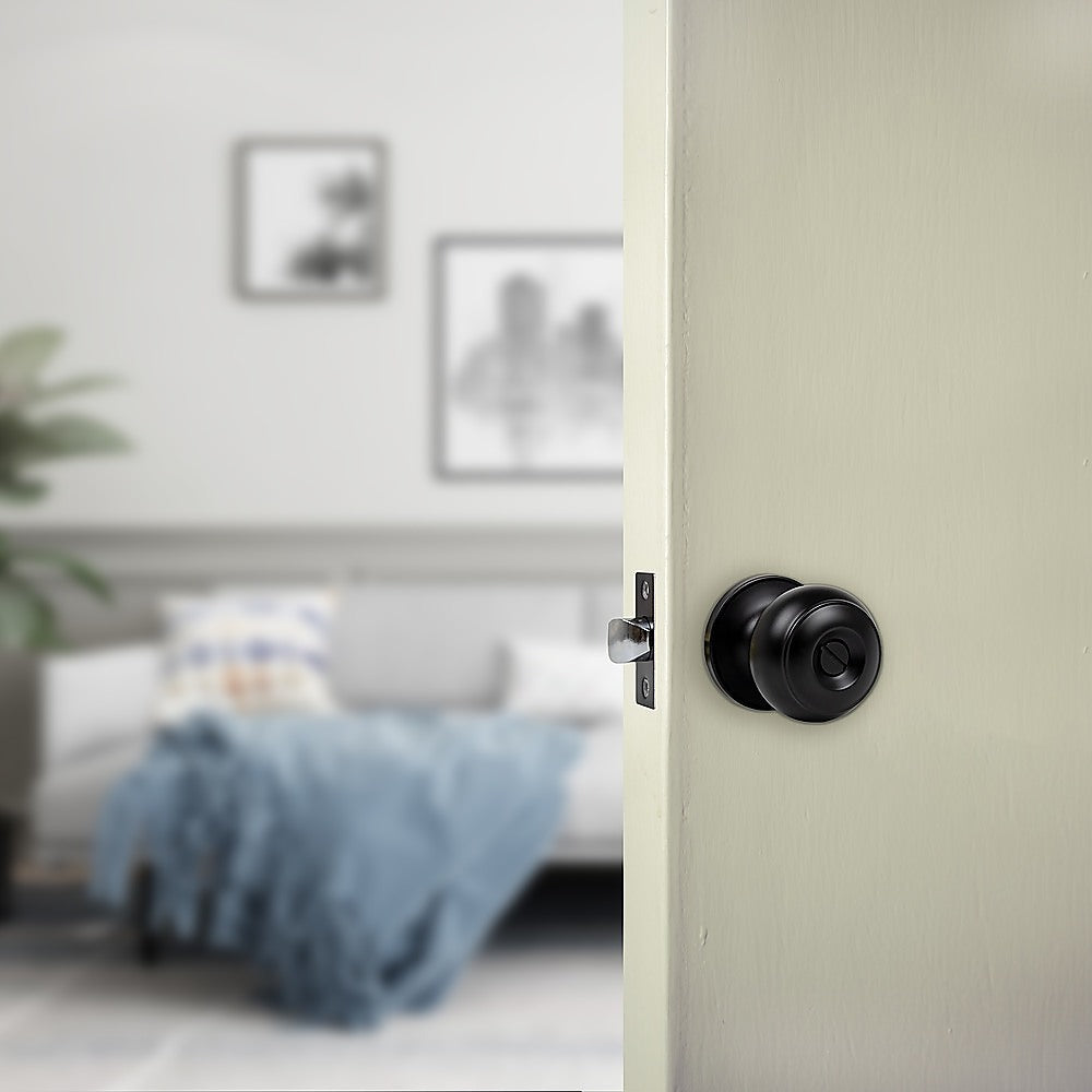 Door Handle Set Privacy Function Round Black V63-837461
