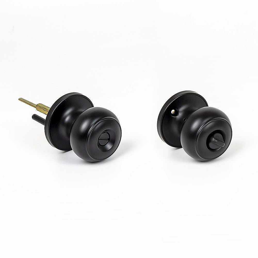 Door Handle Set Privacy Function Round Black V63-837461