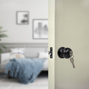 Door Handle Set Key Lock Function Round Black V63-837471