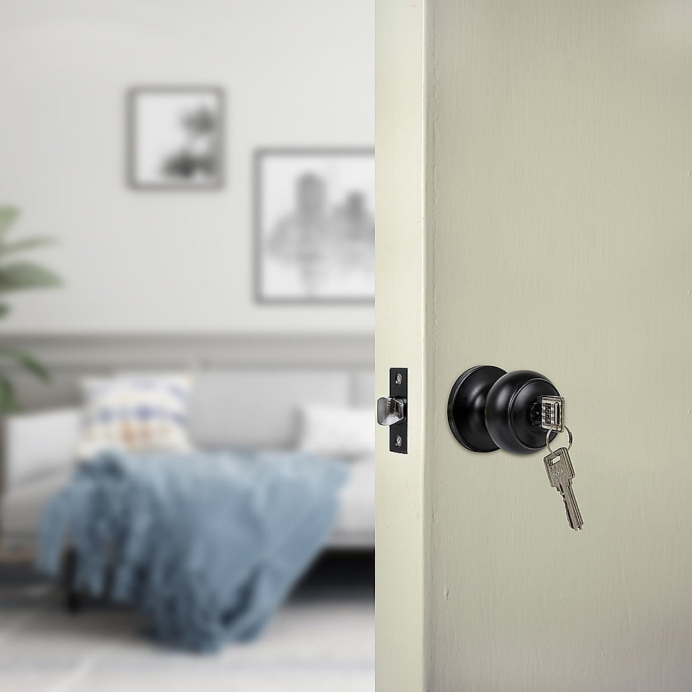 Door Handle Set Key Lock Function Round Black V63-837471