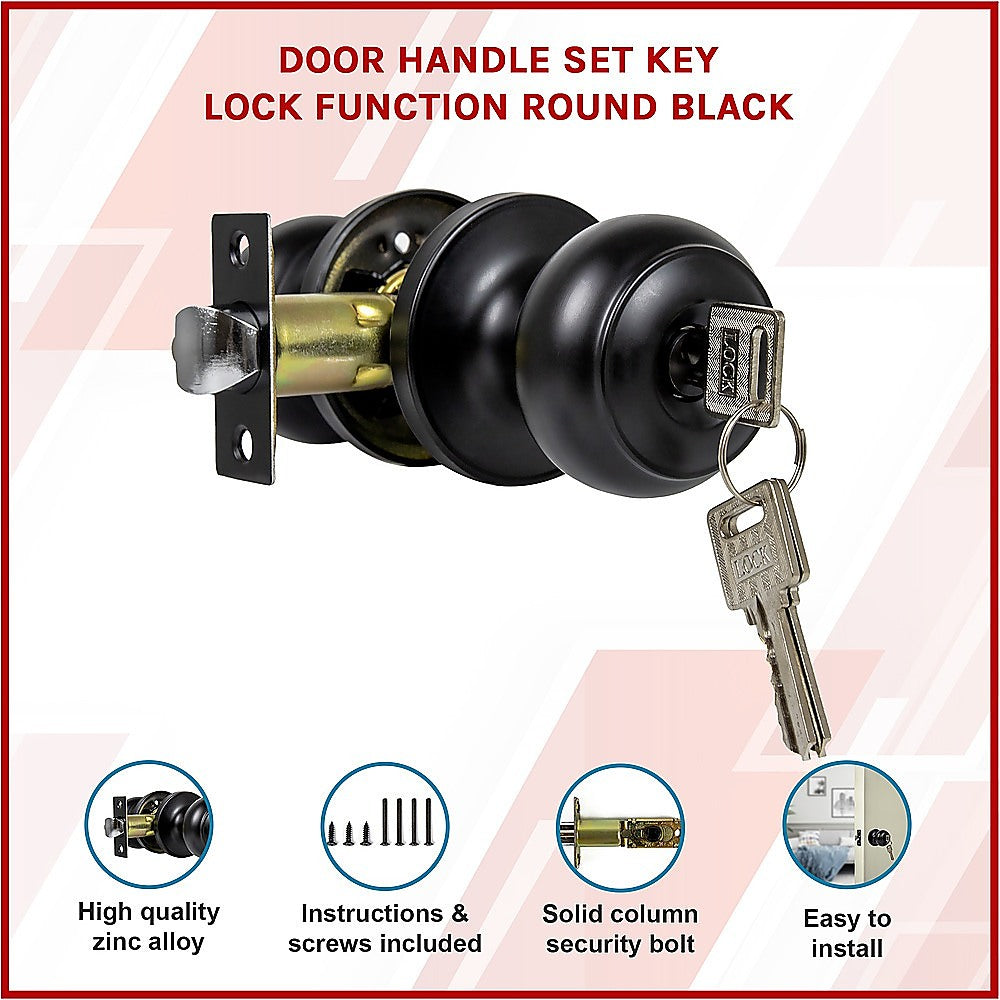 Door Handle Set Key Lock Function Round Black V63-837471