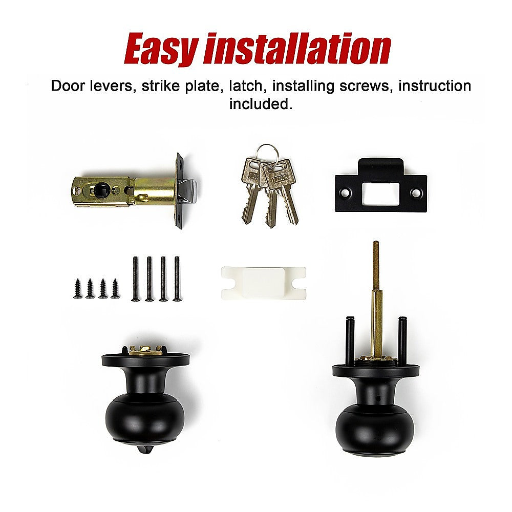 Door Handle Set Key Lock Function Round Black V63-837471