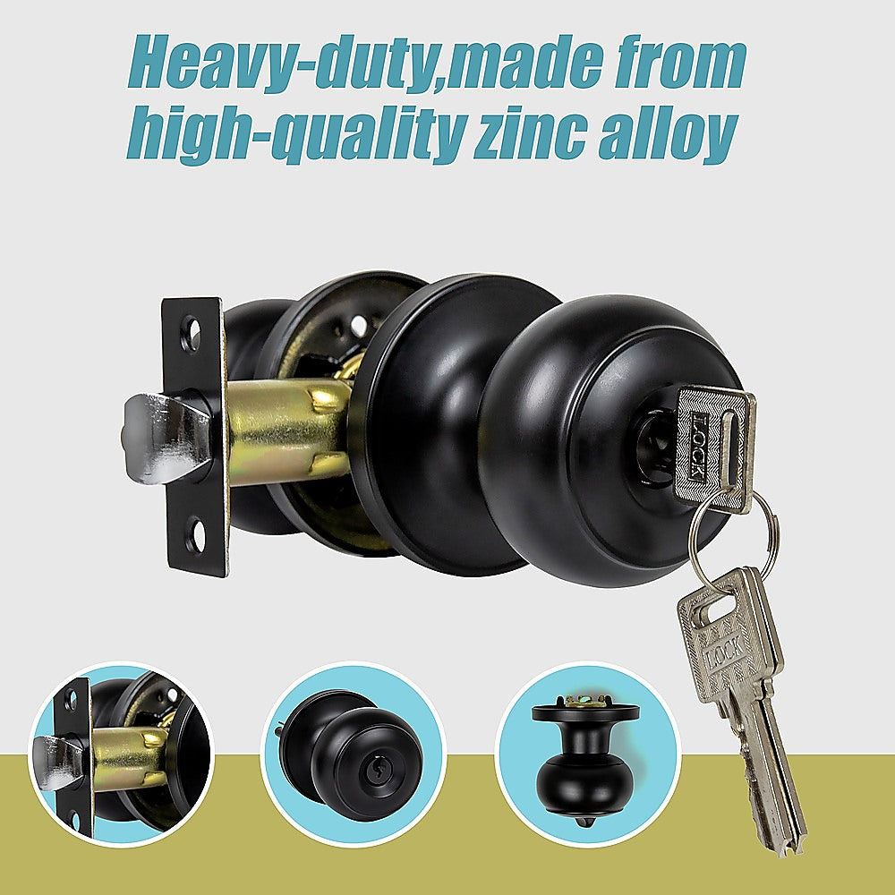 Door Handle Set Key Lock Function Round Black V63-837471