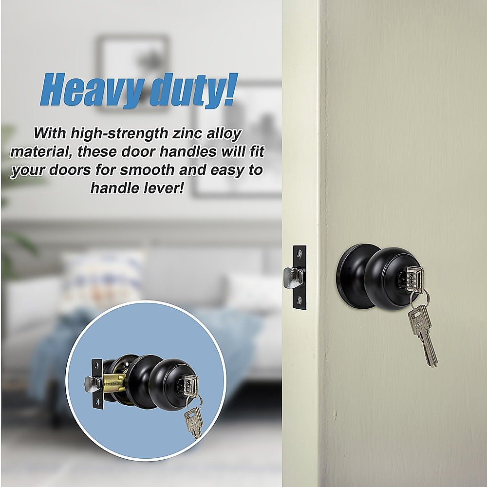 Door Handle Set Key Lock Function Round Black V63-837471