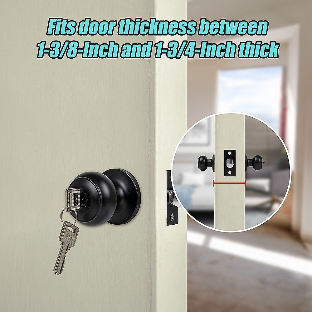 Door Handle Set Key Lock Function Round Black V63-837471