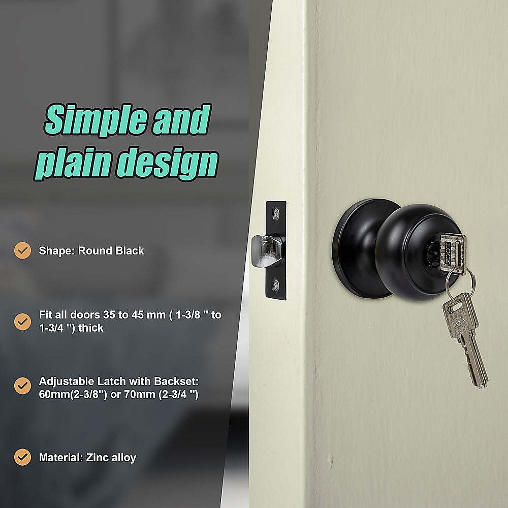 Door Handle Set Key Lock Function Round Black V63-837471