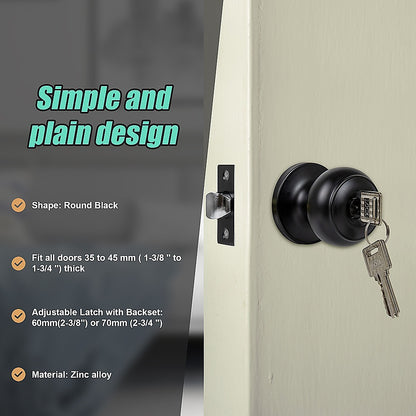 Door Handle Set Key Lock Function Round Black V63-837471