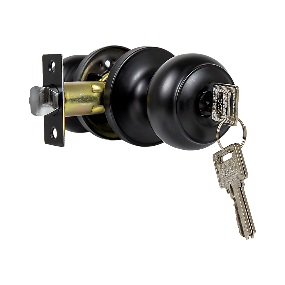 Door Handle Set Key Lock Function Round Black V63-837471