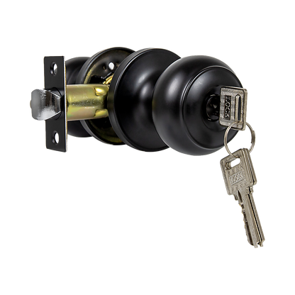 Door Handle Set Key Lock Function Round Black V63-837471