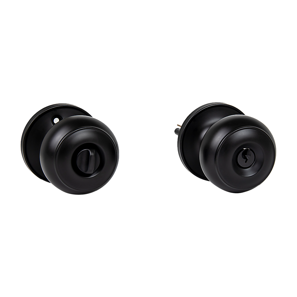 Door Handle Set Key Lock Function Round Black V63-837471