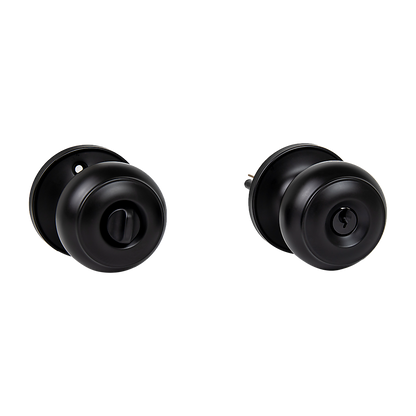 Door Handle Set Key Lock Function Round Black V63-837471