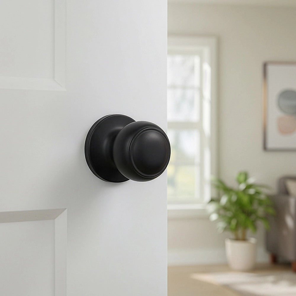 Door Handle Set Passage Function Round Black V63-837481
