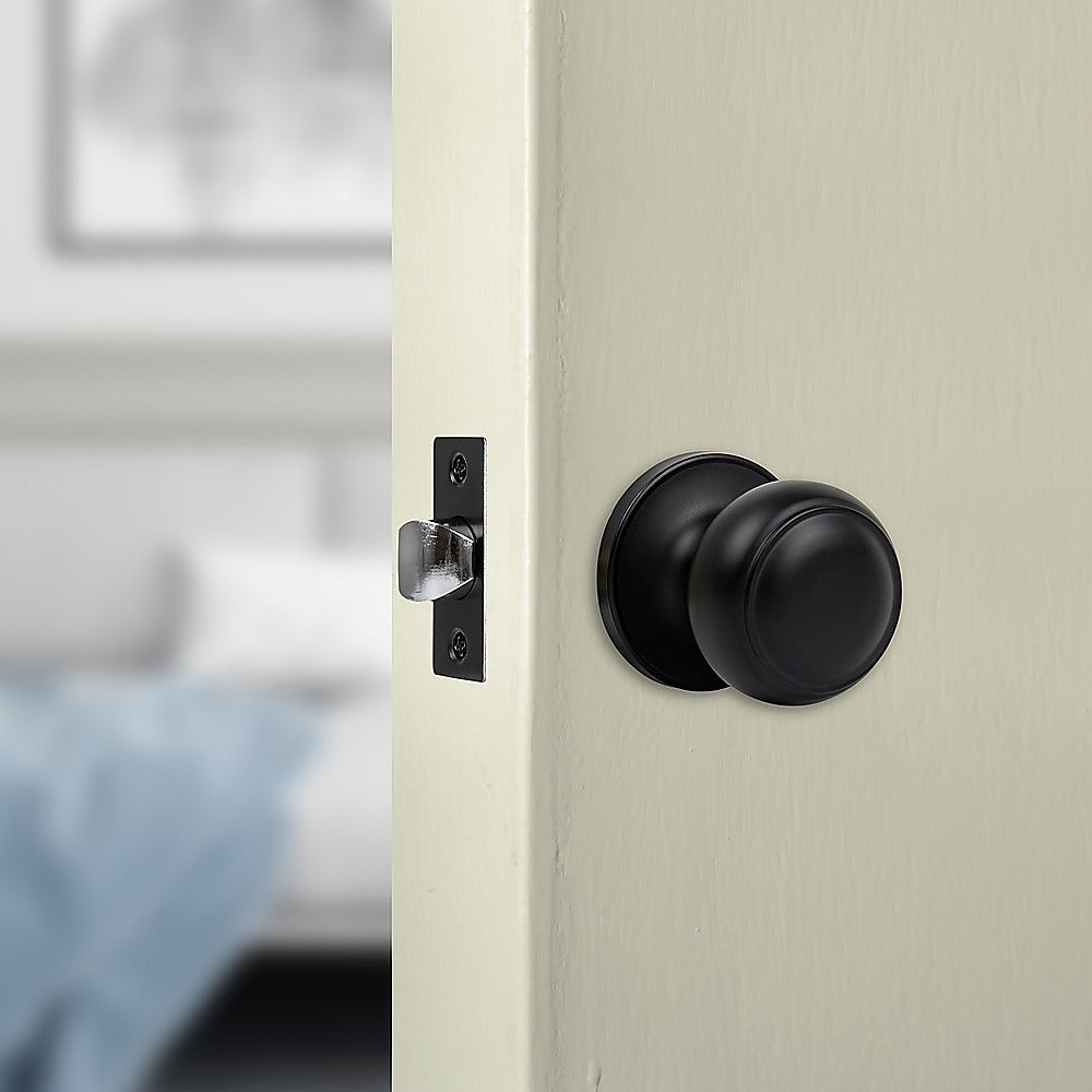 Door Handle Set Passage Function Round Black V63-837481