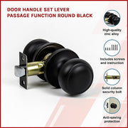 Door Handle Set Passage Function Round Black V63-837481
