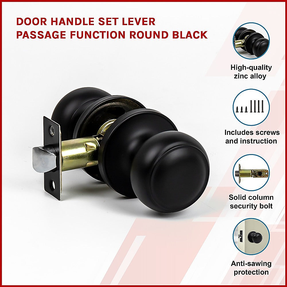 Door Handle Set Passage Function Round Black V63-837481