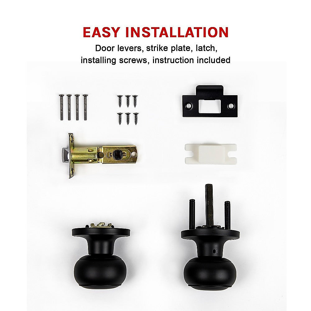 Door Handle Set Passage Function Round Black V63-837481