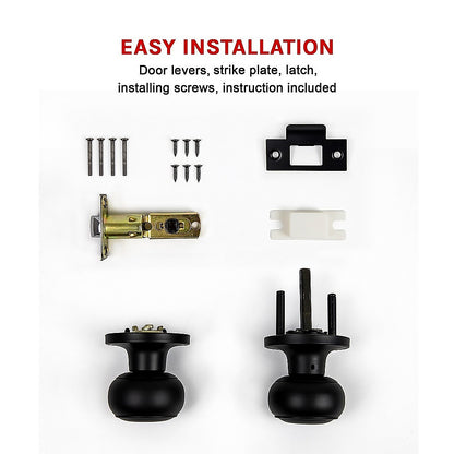 Door Handle Set Passage Function Round Black V63-837481