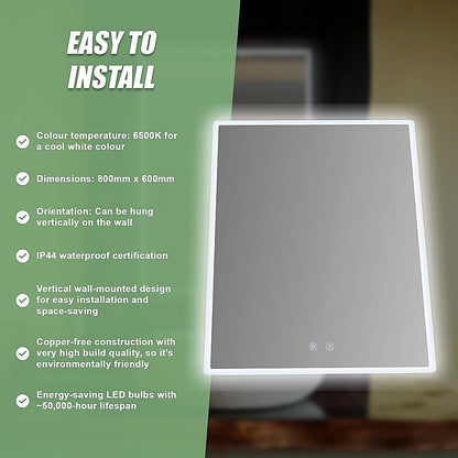 Smart Mirror Bathroom Vanity LED Lighted Wall Mirror 800x600mm V63-837521