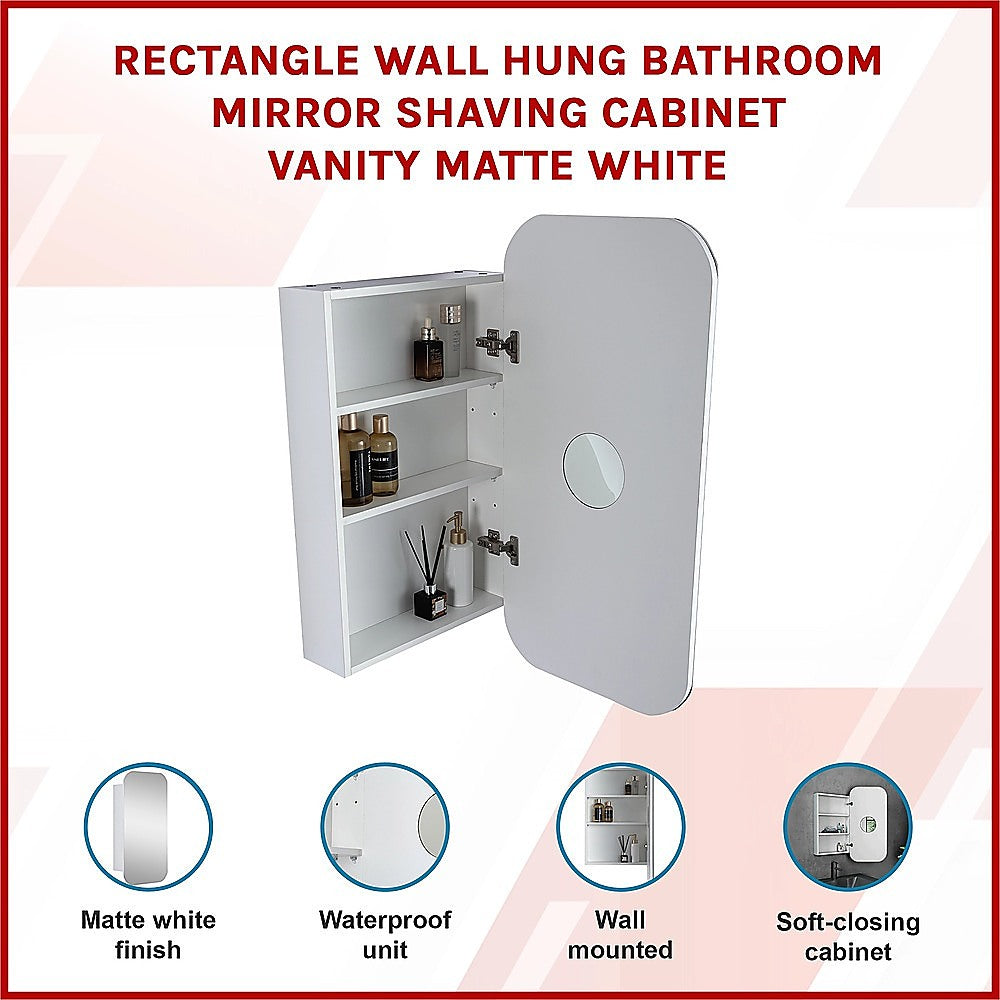 Rectangle Wall Hung Bathroom Mirror Shaving Cabinet Vanity Matte White V63-837551