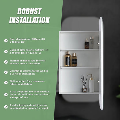 Rectangle Wall Hung Bathroom Mirror Shaving Cabinet Vanity Matte White V63-837551
