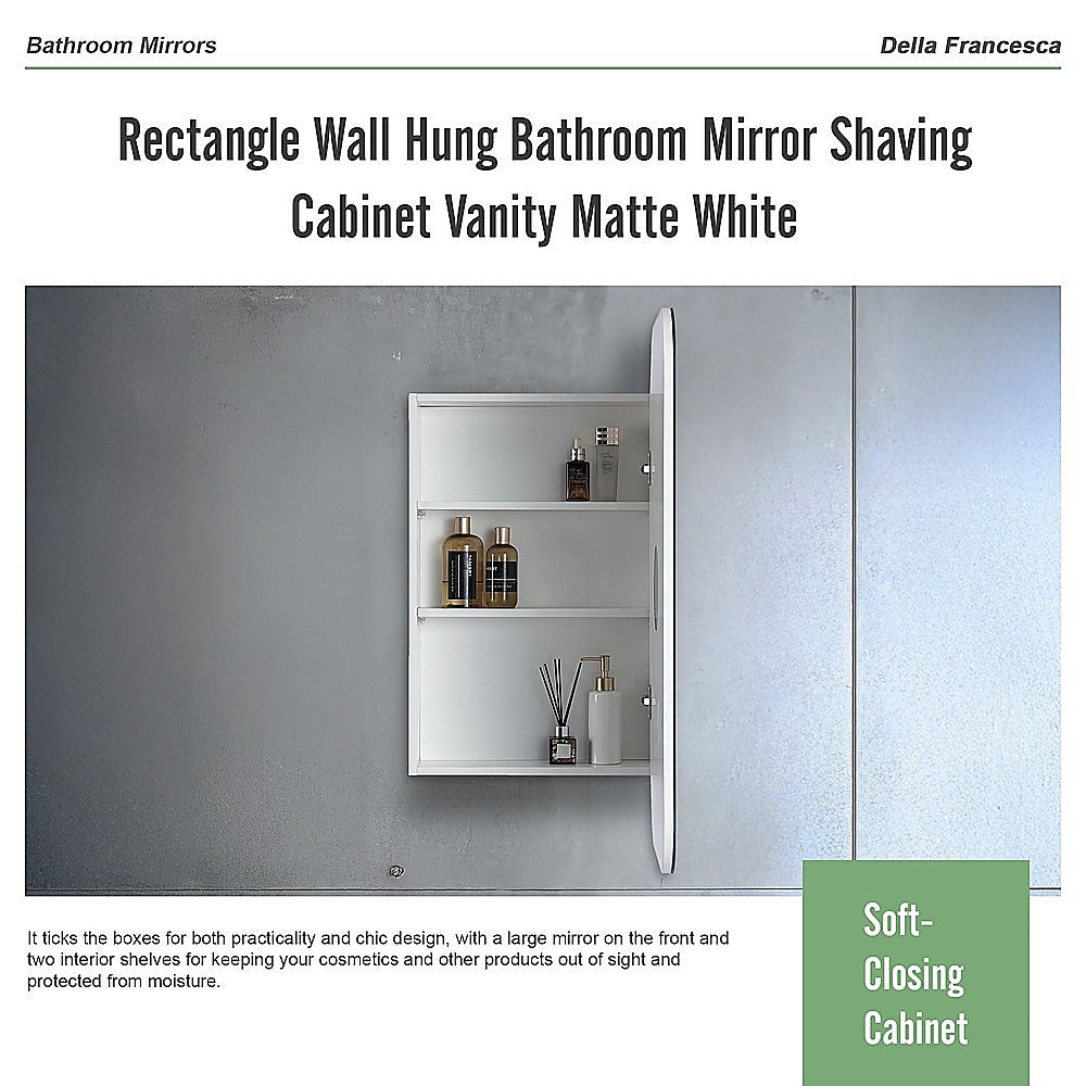 Rectangle Wall Hung Bathroom Mirror Shaving Cabinet Vanity Matte White V63-837551