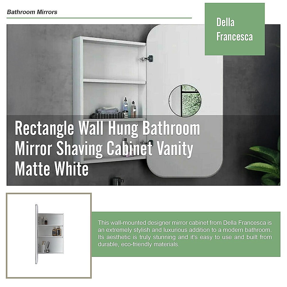 Rectangle Wall Hung Bathroom Mirror Shaving Cabinet Vanity Matte White V63-837551