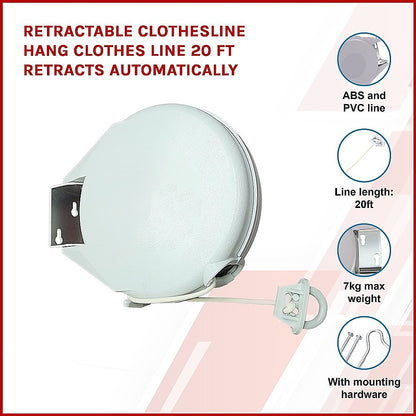 Retractable Clothesline Hang Clothes Line 20 Ft Retracts Automatically V63-837661