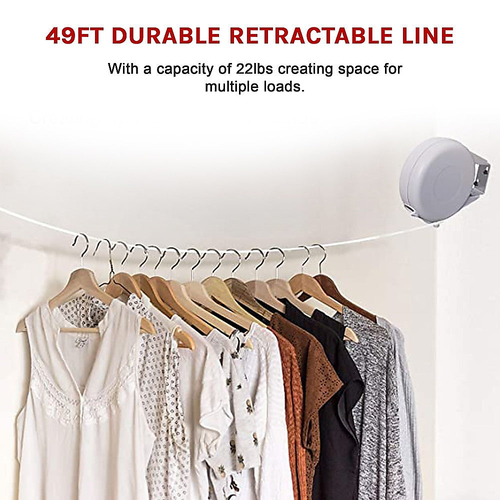 Retractable Clothesline Hang Clothes Line 20 Ft Retracts Automatically V63-837661