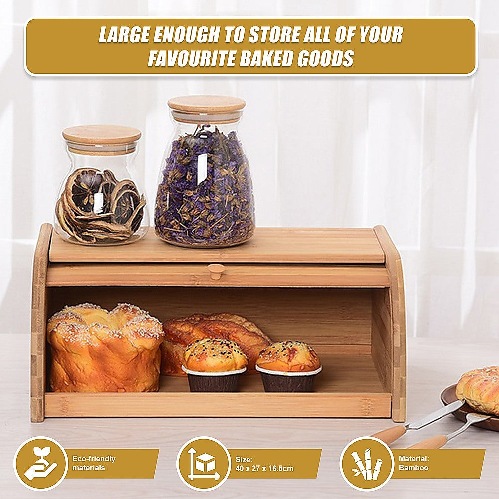 Bamboo Bread Bin Storage Box Kitchen Loaf Pastry Container V63-837721
