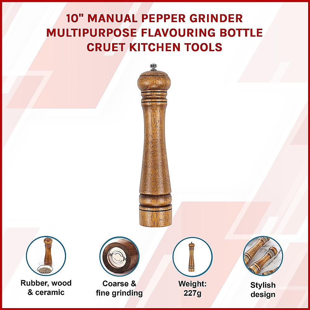 10" Manual Pepper Grinder Multipurpose Flavouring Bottle Cruet Kitchen Tools V63-837731