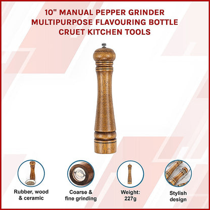 10" Manual Pepper Grinder Multipurpose Flavouring Bottle Cruet Kitchen Tools V63-837731