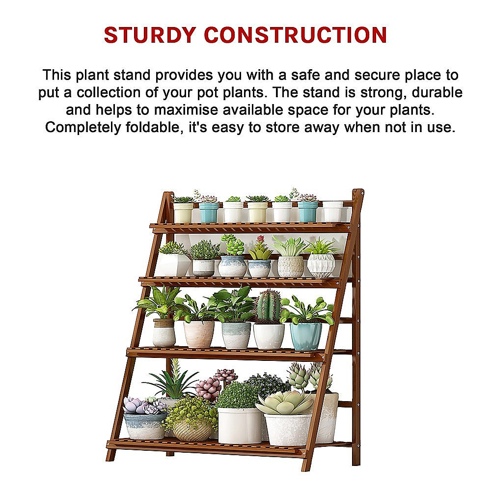 Plant Stand Outdoor Indoor Garden Wood Bamboo Shelf Folding 100CM Length V63-837771