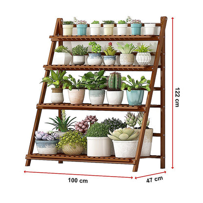 Plant Stand Outdoor Indoor Garden Wood Bamboo Shelf Folding 100CM Length V63-837771