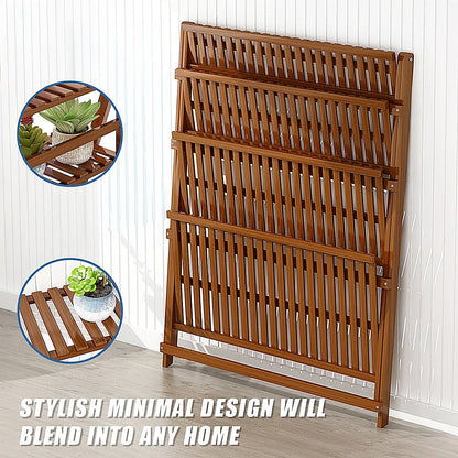 Plant Stand Outdoor Indoor Garden Wood Bamboo Shelf Folding 100CM Length V63-837771