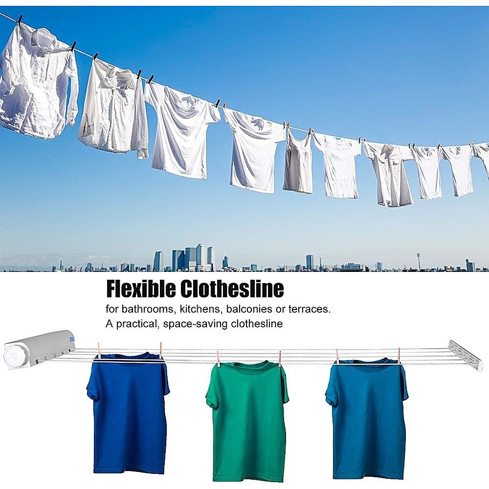 Retracting Clothesline 5 Line 18m Hanging Clothes Space Hanger V63-837781