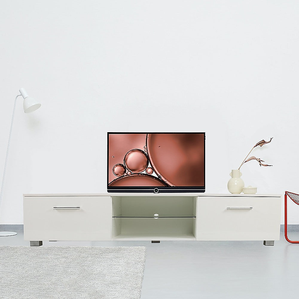 TV Cabinet Entertainment Unit Stand High Gloss Storage Shelf 140cm White V63-837811