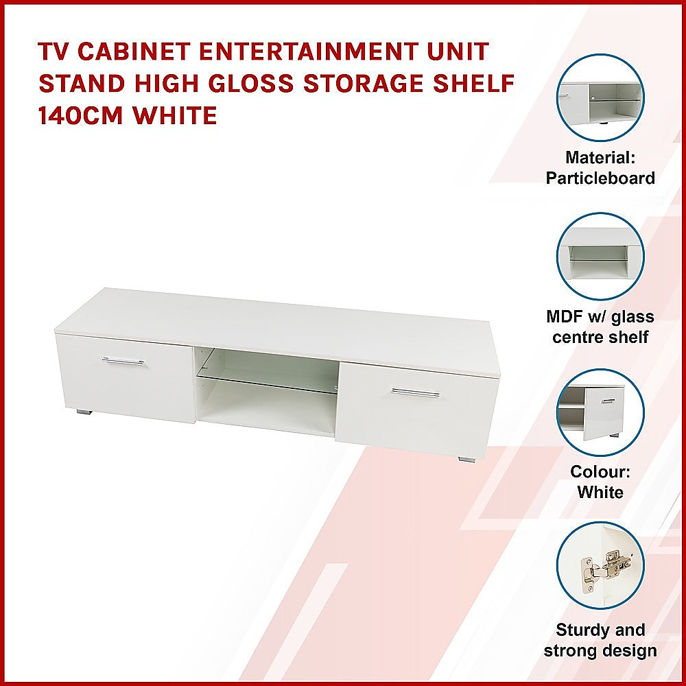 TV Cabinet Entertainment Unit Stand High Gloss Storage Shelf 140cm White V63-837811
