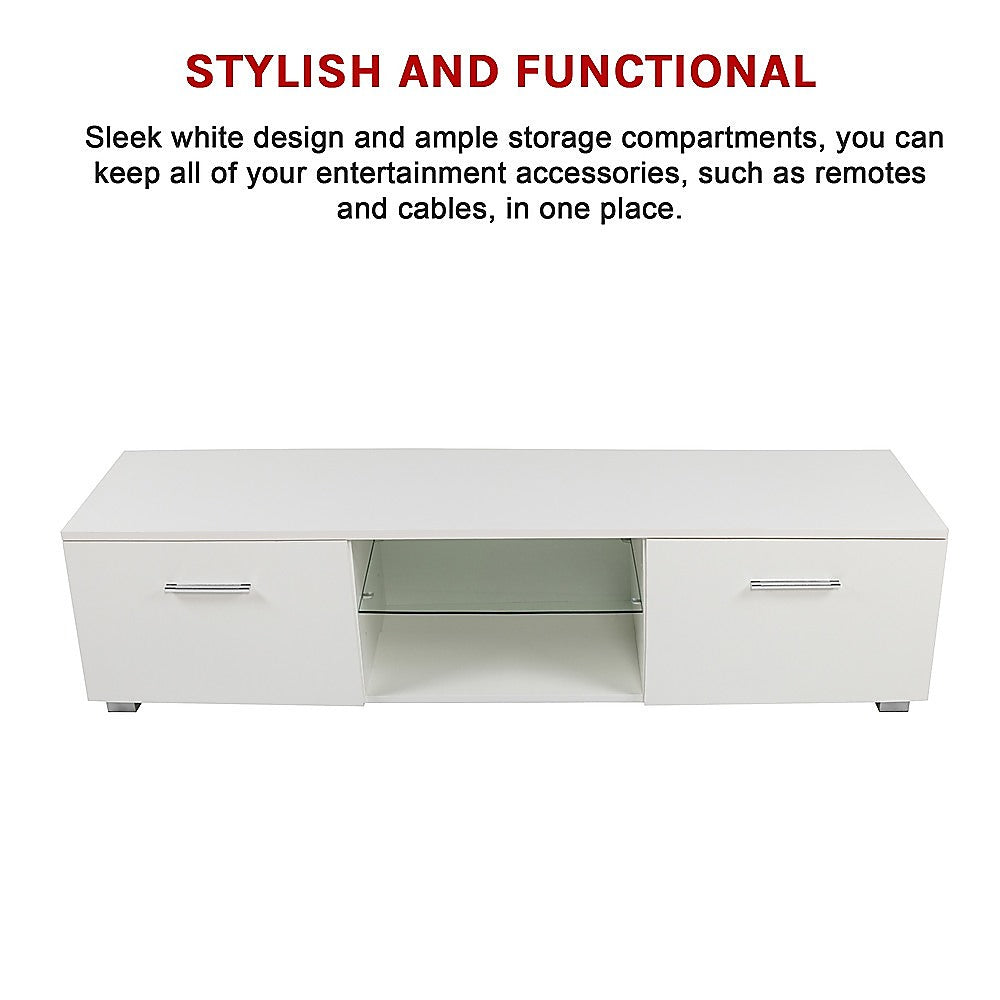 TV Cabinet Entertainment Unit Stand High Gloss Storage Shelf 140cm White V63-837811